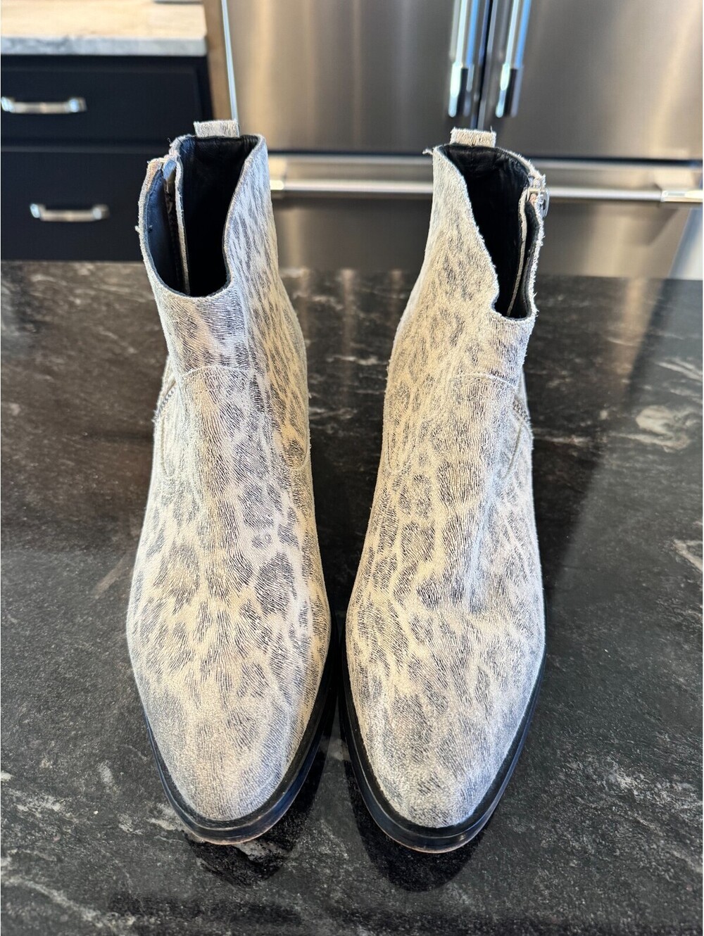ALLSAINTS Carlotta Leopard Print Leather Ankle Boot Size EU 40